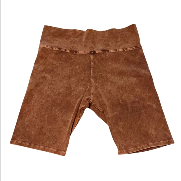 Livana Made In California Brown Acid Washed Cotton Biking Shorts Size Large - Picture 1 of 11